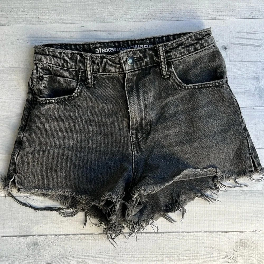 Alexander Wang Faded Black Bite High Rise Cut Off Shorts 24